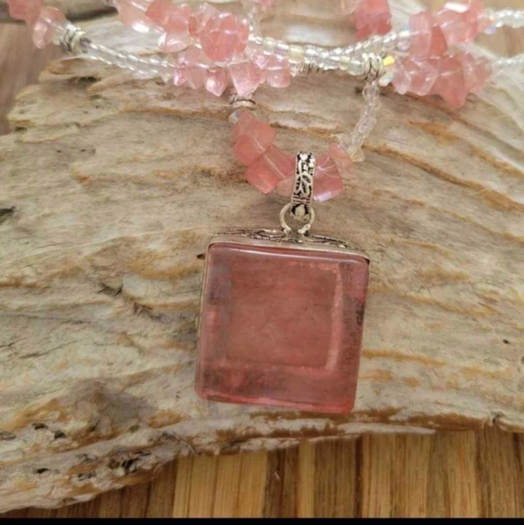 Gorgeous Pinkish And Silver Sheer Rubellite Beaded Pendant Necklace. - Picture 2 of 5